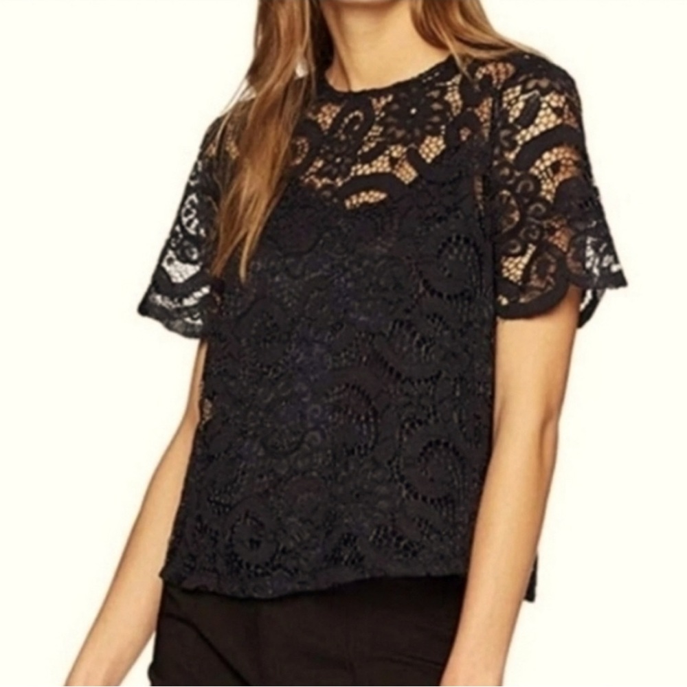 Nanette Lenore black lace top with bow in back